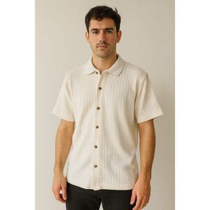 Goodfellow & Co Cream Knit Polo Shirt Men’s Small Textured Button Front Top